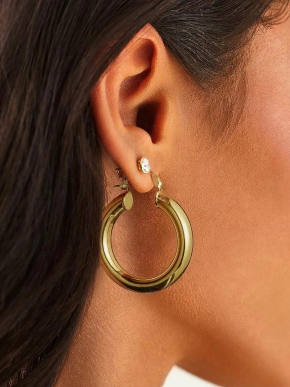 14k Gold Plated Chunky Minimalist Hoop Earrings - Picture 5 of 5